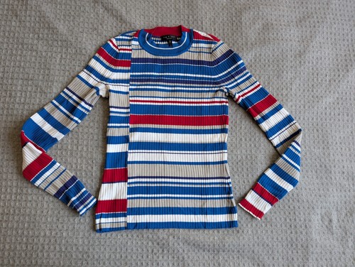 Maglione donna Rag Bone piccolo blu rosso maglione muratore maglia costine cotone elasticizzato