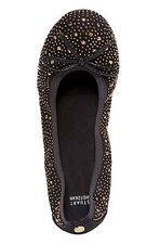 Stuart Weitzman Girls Fannie Crystal Ballet Flat Black Gold Z3738 Sz 5