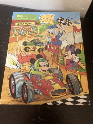 Vintage Disney Golden 100 Pcs Puzzle Mickey Racing 11.5x15