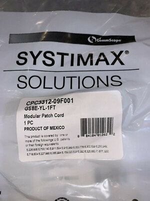 10 SYSTIMAX Modular Patch cord 24-4 STRANDED, CAT6 T568A/B 1FT CPC3312-09F001