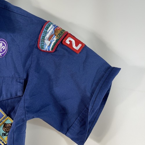 Cub Scouts Boy Scouts of America Large Blue Youth Shirt Sewn Patches VTG Stain - Picture 6 of 14