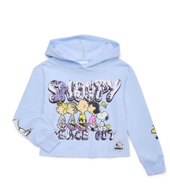 Peanuts Girls Snoopy Peace Out Blue Long Sleeve Hoodie Size 10-12 NEW
