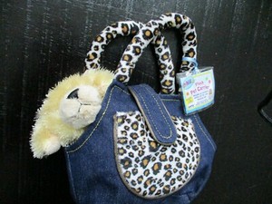 WEBKINZ Sparkle Denim Leopard Pet Carrier Plush Dog by Ganz ~ VGUC