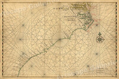1639 Chesapeake Bay to Florida Historic Vintage Style Dutch Wall Map - 24x36