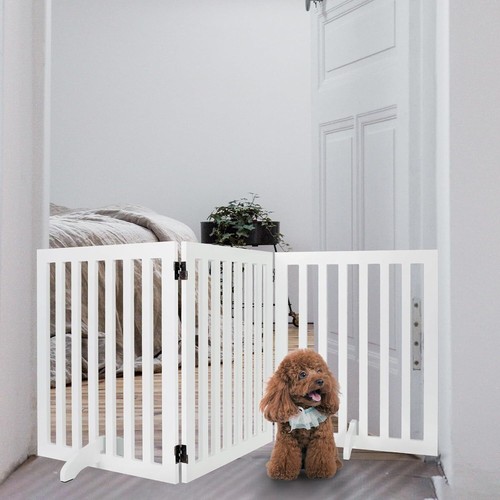 24" Height Dog Fence Gate 3 Panels Foldable Pet Gate with 2PCS Support Feet