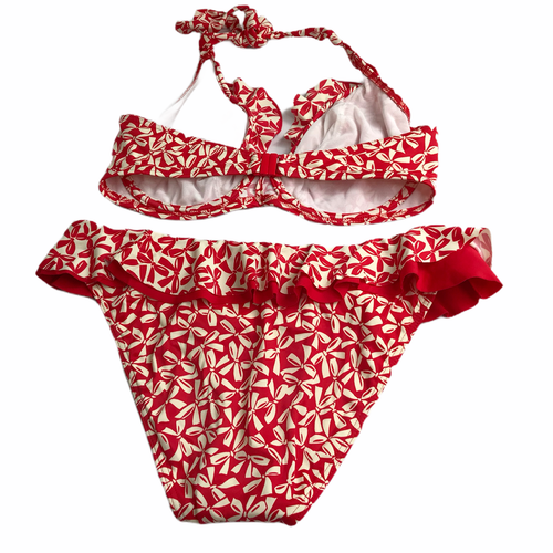Freya Two Piece Bikini Swimsuit Red White Bows Women's 34F Top Large Bottoms - Picture 3 of 8