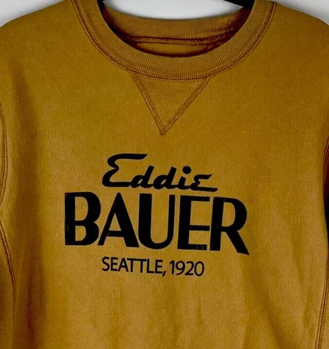 Eddie Bauer Adult XL Mustard Yellow Crewneck Sweater Jumper Hipster College Wood - Picture 1 of 12