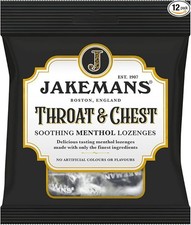 Jakemans Throat & Chest 73g - Pack of 12 - Soothing Menthol Lozenges - Suitable