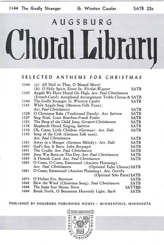 The Godly Stranger G. Winston Cassler SATB Choral Sheet Music Augsburg Choral Li