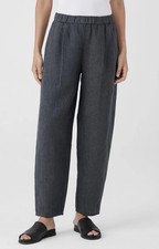 NWT Eileen Fisher SzXS Organic Linen Delave Graphite Gray Lantern Ankle Pants