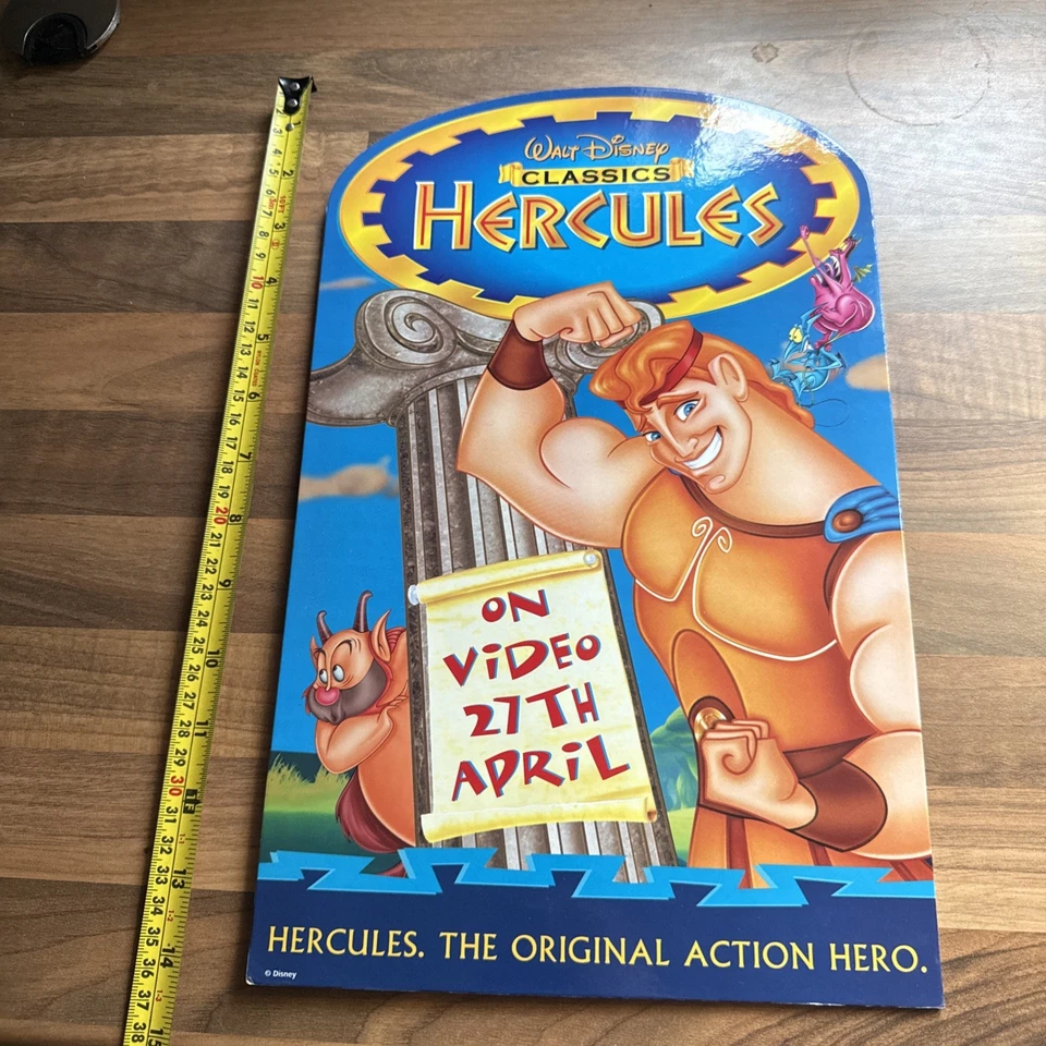 Disney store Hercules counter card display standee Video Shop VHS ORIGINAL - Image 3 of 4