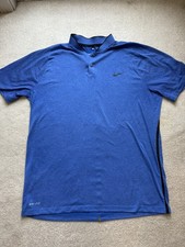 Nike Tiger Woods Collection Polo Shirt Mens Large Blue Dri-FIT Golf Blade Collar