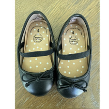 Wonder Nation Girls Black Ballet Flats Bow Accent Size 4 Slip On Flat Shoes