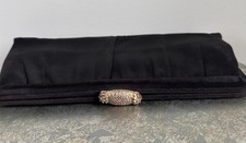 Vintage 1950s H1 USA Black Satin Clutch Evening Bag Gold And Rhinestone Clasp