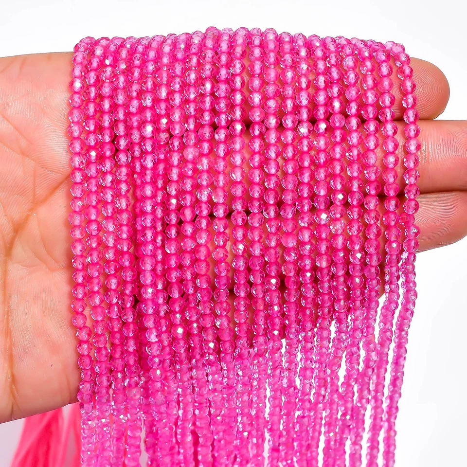 Cuentas facetadas de forma redonda de piedras preciosas de topacio rosa natural 3X3 mm hilo 13" UGB-681 Foto 3 de 3