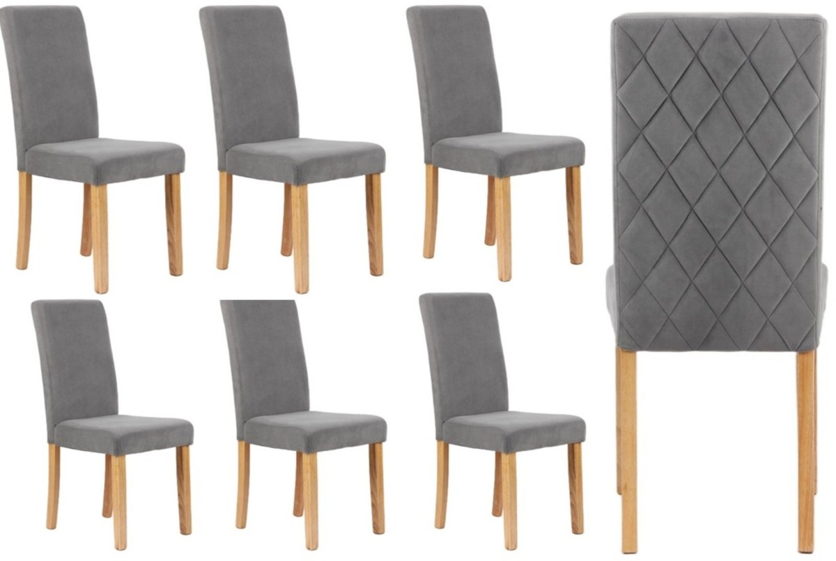 X Grey Velvet Dining Chairs Diamond Stitch back Wooden Legs