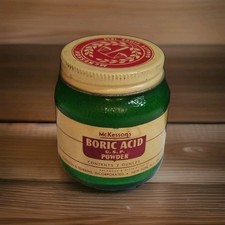 VINTAGE GREEN RIBBED GLASS McKESSON'S BORIC U.S.P. POWDER EMPTY 2OZ JAR EXCEL