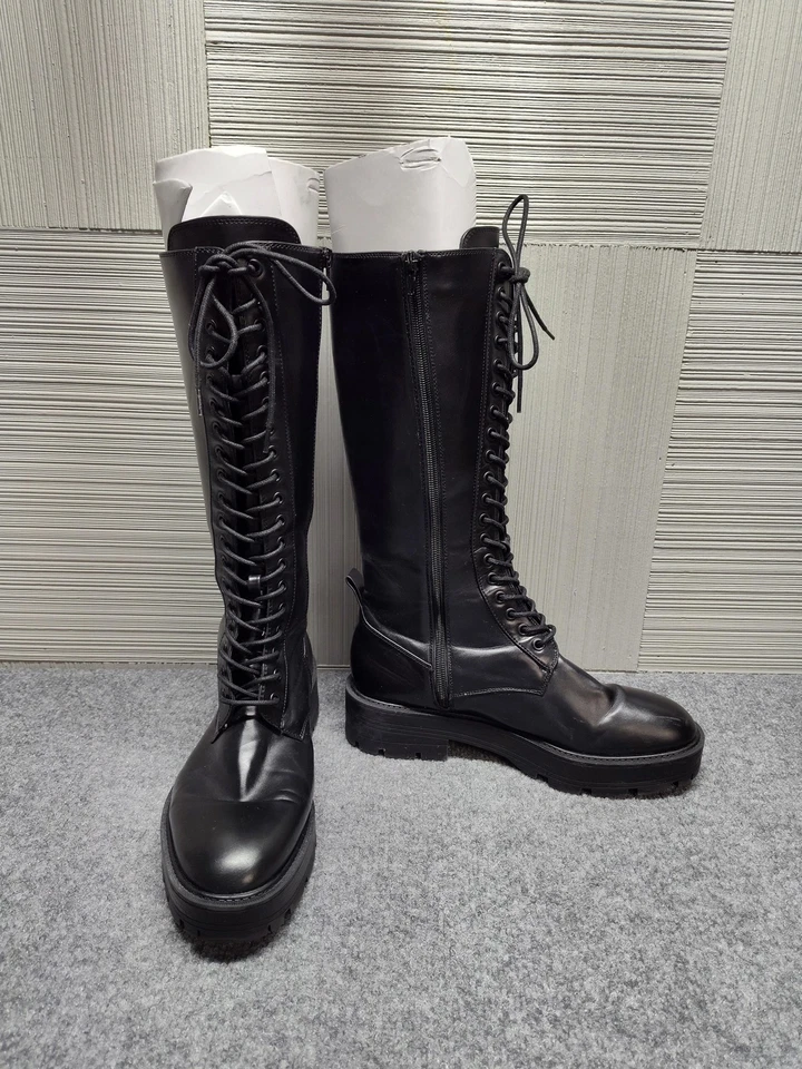 Botas Zara Mujer Talla 10 Negras Hasta la Rodilla Con Cordones Plataforma Combate 2054/610/040 Foto 4 de 4