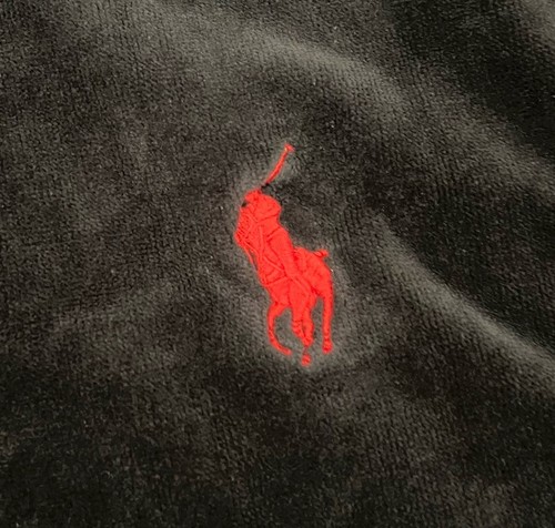 Polo Ralph Lauren Black Plush Bath Robe Mens L/XL Shawl Collar Red Pony - Picture 8 of 8