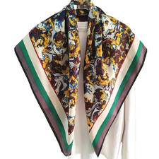 35"x35"Brown Flowers Print Pure Mulberry Twill Silk 12momme Scarf 88x88cm6-23