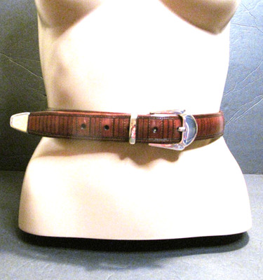 Mezlan, Brown, Ribbed Leather Belt, with Silver Buckle | eBay display picture 1