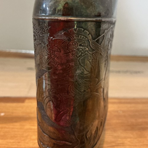 Antiker Flachmann Jagdszene römisch griechisch Silber Teller erweiterbar Becher Deckel Dellen 1890er - Bild 3 von 15