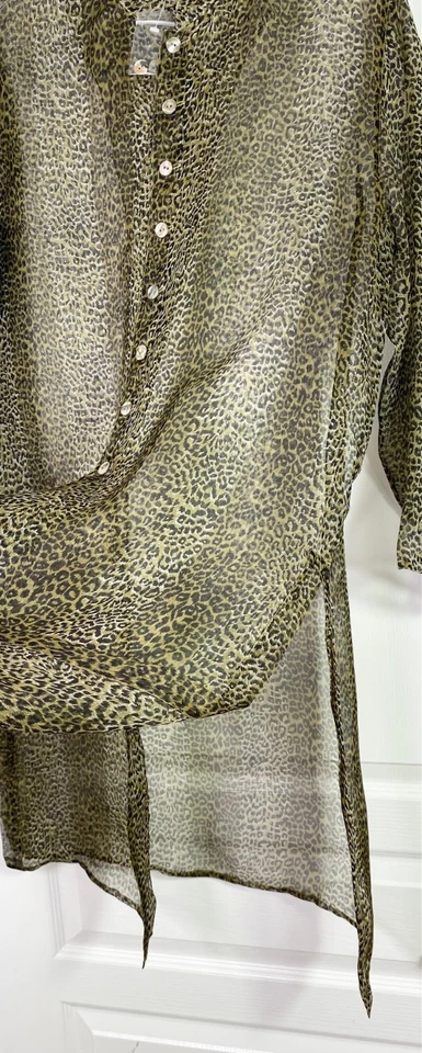 CHICO'S Diseño Leopardo Seda Transparente Organza Camisa Vestido Encubrimiento Plumero Top 2 12 L Foto 2 de 4