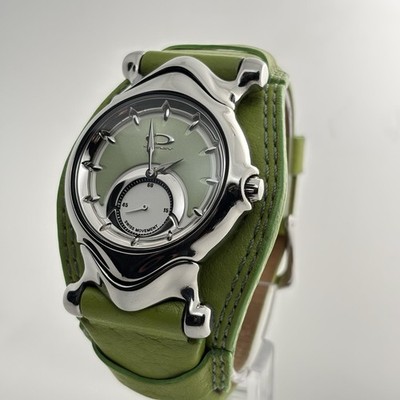 Rare Oakley Saddleback Watch Green Dial -  Leather Chrome Stainless - The Jury