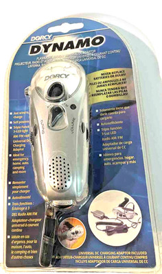 Dorcy Dynamo Rechargeable Radio Flashlight Siren Hand Crank DC Charge Cord AM FM