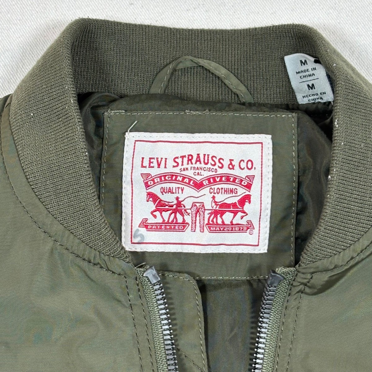 Levi Strauss & Co Mens Olive Green Bomber Jacket Full Zip Flight