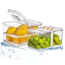  Produce Saver with Folding Lids,2 Piece Fruit Vegetable M+L(Folding lids)