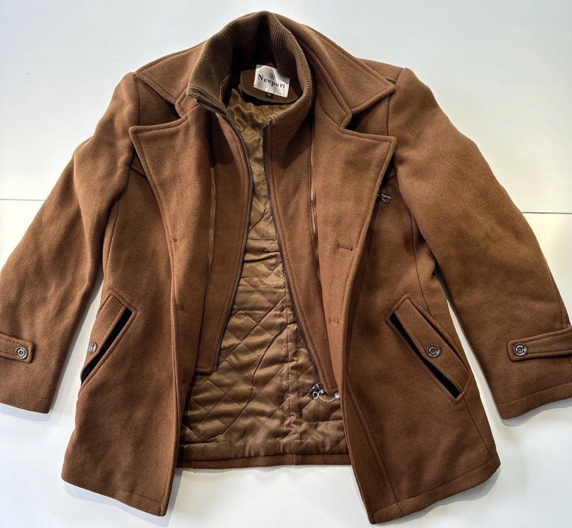 NewPort Men's coat with removable Chest vest inside Size M Light Brown