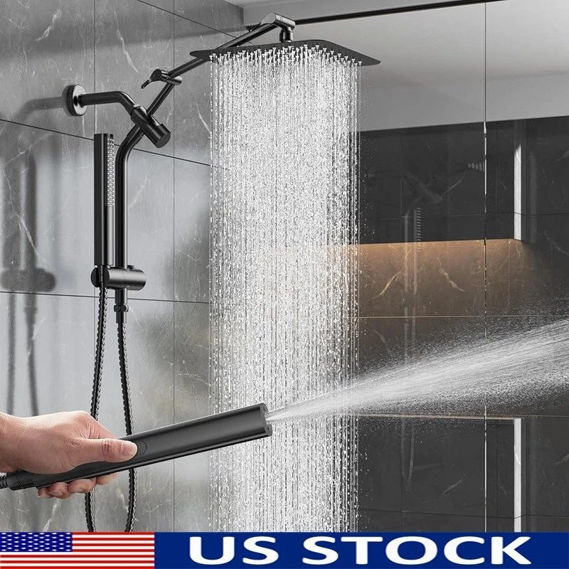 Durable Metal Shower Head Set W/ Handheld & Extension Arm Easy Control Nozzles