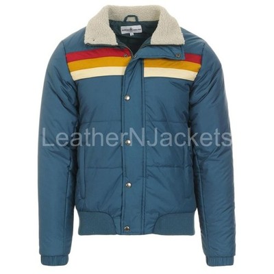 Mens Ski Retro Coloful Padded Quilted Winter Striped Bomber Vintage Jacket