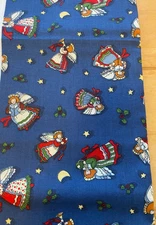Susan Winget  Traditions Fabric Angels Holly Blue Cotton 1 & 2/3 yds VTG