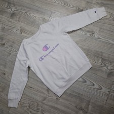 Champion Sweatshirt White With Purple Logo Girls Size Large