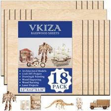 18 Pack Basswood Sheets 12"x12"x1/8" for 12"x12"x1/8", 18pack