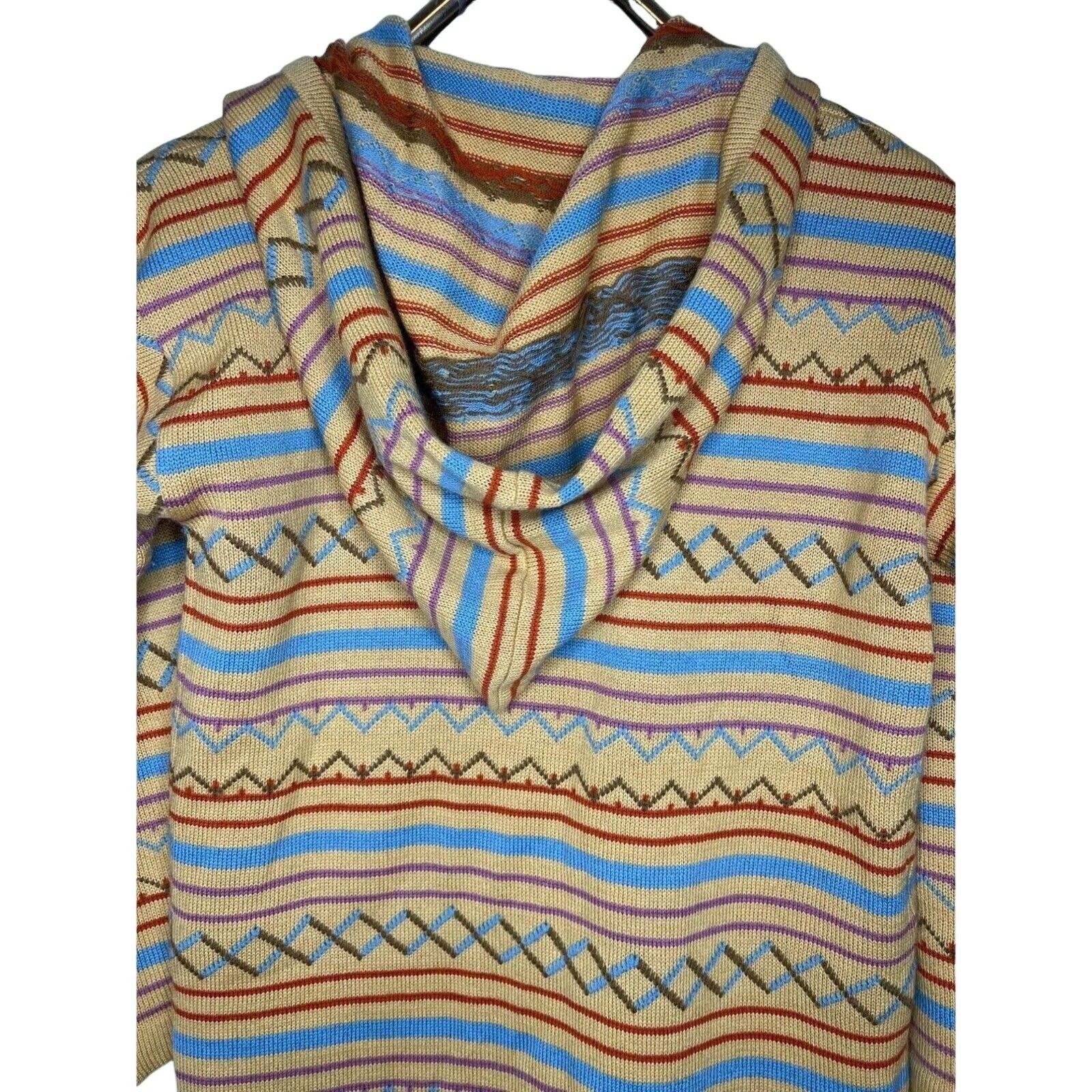 SAINT LAURENT (YSL) Cardigan vintage anni 70 Yves Saint Laurent in lana a righe gialle con cappuccio taglia small