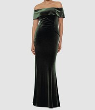 Xscape Women's Green Off-Shoulder Stretch Velvet Gown Dress Size 4