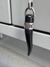 Dolce & Gabbana Vintage Lucky Black Horn Pendant On 31” Silver Chain