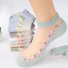 10 Pair Women Socks Sheer Mesh Floral Embroidery Ankle Ultra Thin for Sandal