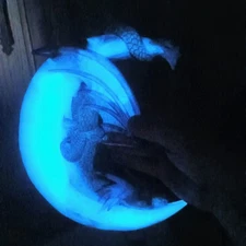 Glow-in-the-Dark Dragon on Moon Wall Hanging – Gothic Fantasy Resin Sculpture