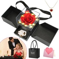 1Pc Preserved Red Real Rose With Heart Necklace Eternal Flowers Rose With Golden