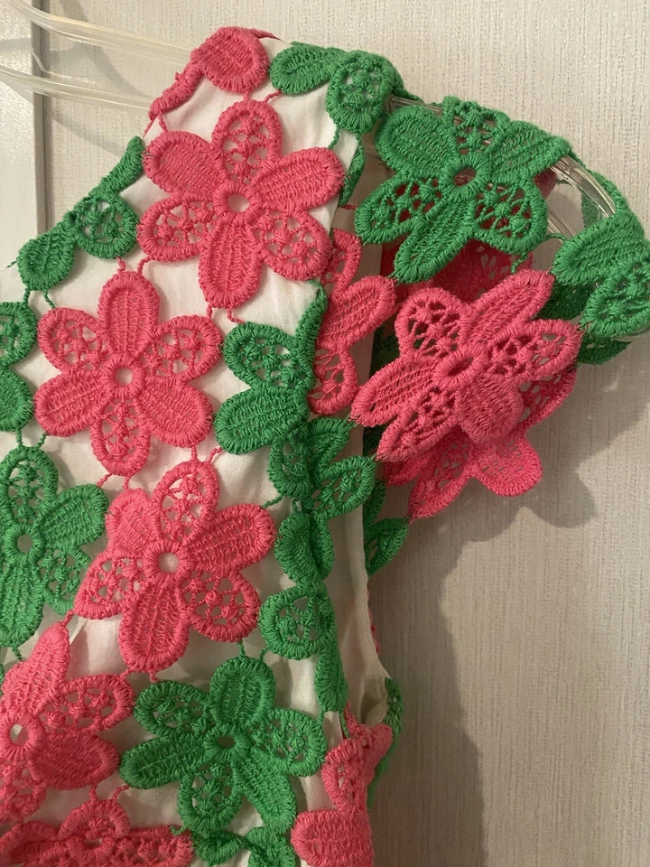 Vestido Lilly Pulitzer Barbara Dos Tonos Encaje Verde Verdaderamente Pétalo Encaje Talla 2 Foto 3 de 4