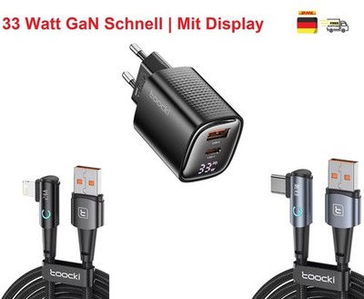 Dual Schnellladegerät mit Display USB-A + USB-C Netzteil 33W Adapter für iPhone