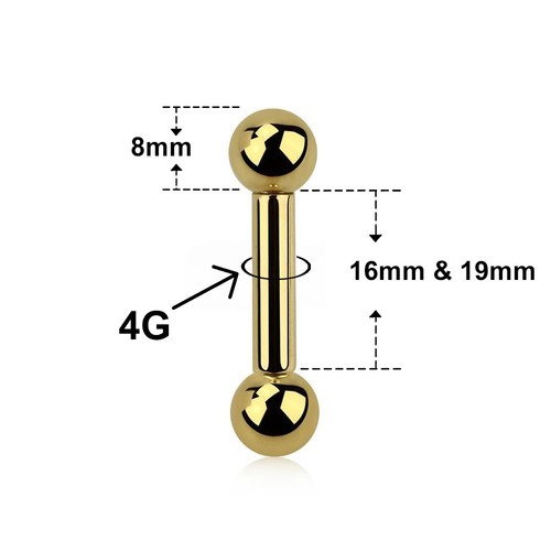 12G to 00G PVD Plated Internal Threaded Straight Barbells Tongue Ring Sold Each - Picture 6 of 17