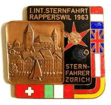 Plakette 1. Int. Sternfahrt Rapperswil 1963 Sternfahrer Z&uuml;rich Schweiz Sammler