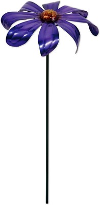 93283 Nature in Motion Spinner Garden Stake, Purple Daisy