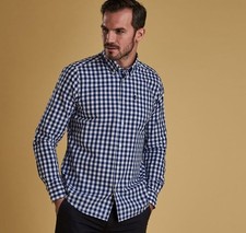 Barbour Gingham Check Shirt Blue White Tailored Fit Button Down Classic Size M/L