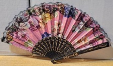 SMALL ORIENTAL FOLDING HAND FAN WITH A ROSES FLOWER FLORAL COLORFUL DESIGN E